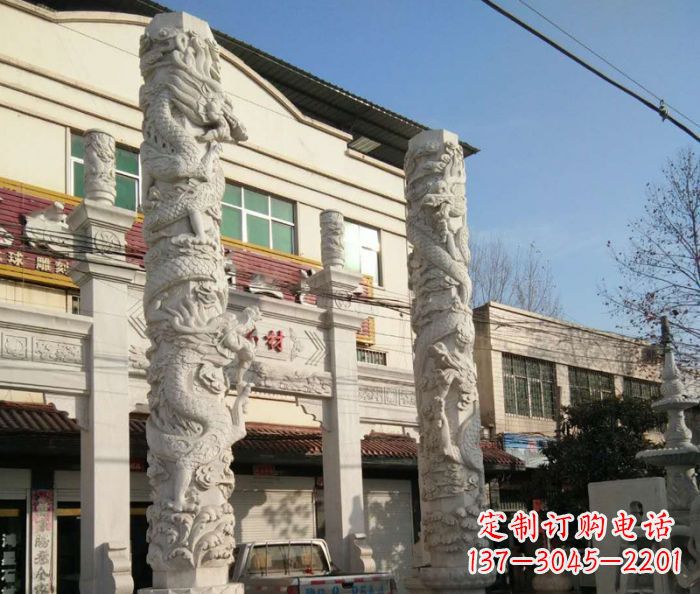 广州汇聚古灵神韵的大理石龙柱雕塑