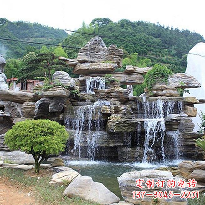 广州领雕塑让您的景区更精彩——奇石流水假山雕塑