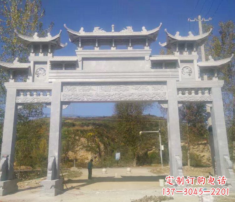 广州景区三门仿古石牌坊石雕