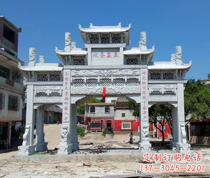 广州景区三门牌坊石雕_2 (2)