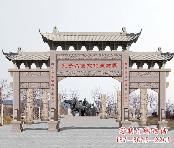 广州景区三门石雕牌坊 (4)