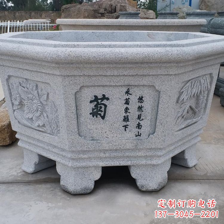 广州菊花-中式砂岩花盆雕塑