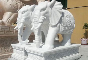 广州属于你的祝福——汉白玉吉祥如意门口招财大象雕塑