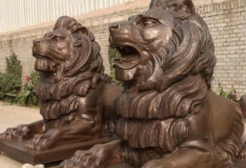 广州汇丰铜雕狮子，威武雄壮