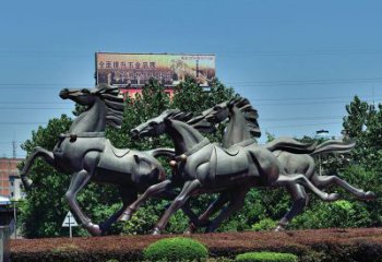 广州非凡运动，街边奔马铜雕塑