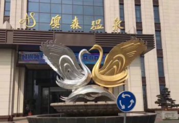 广州炫彩镜面不锈钢天鹅抽象雕塑