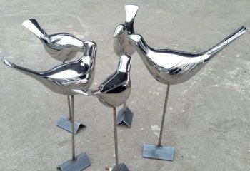 广州全新设计，优雅帅气的不锈钢鸽子草坪雕塑