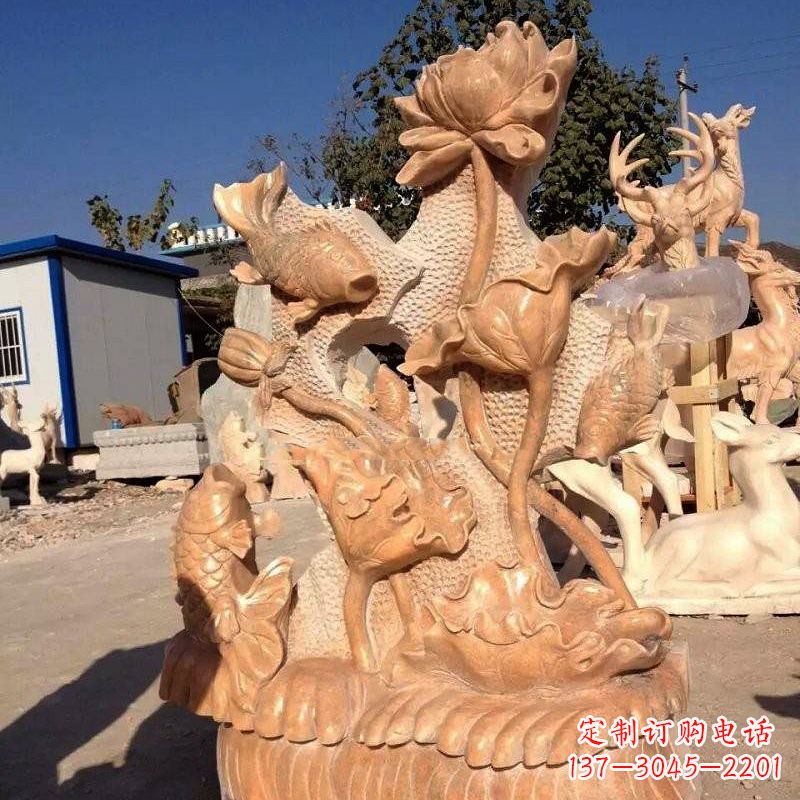 广州年年有余莲花石雕景观摆件
