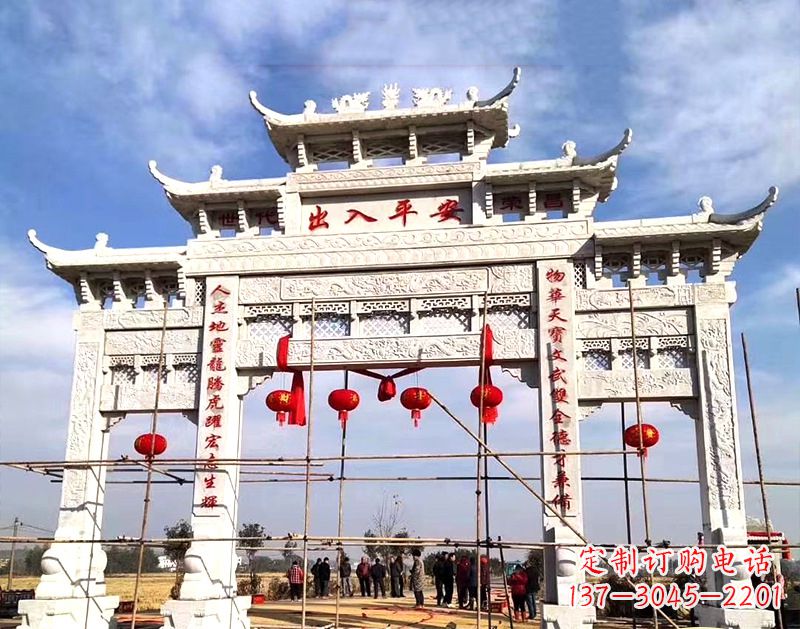 广州中领雕塑:牌坊顶式石雕刻墓碑