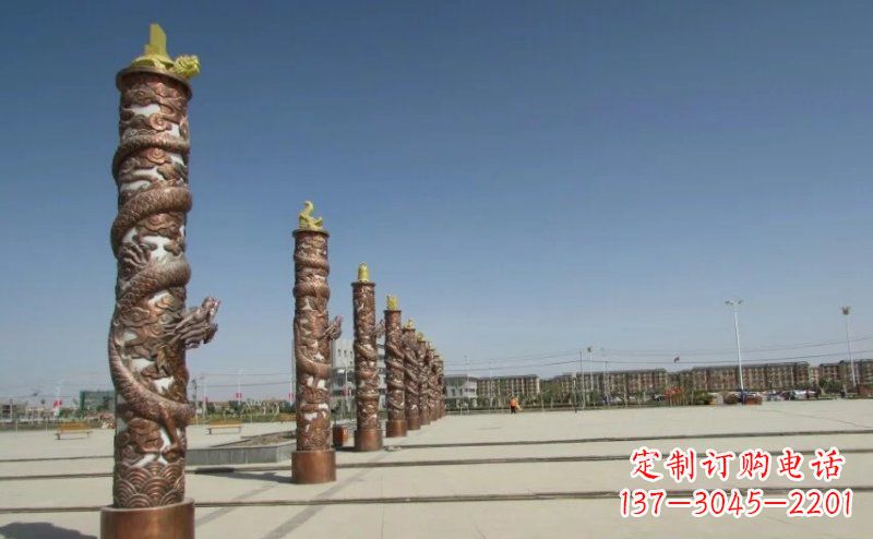 广州中领雕塑|专业定制盘龙柱广场柱子铜雕