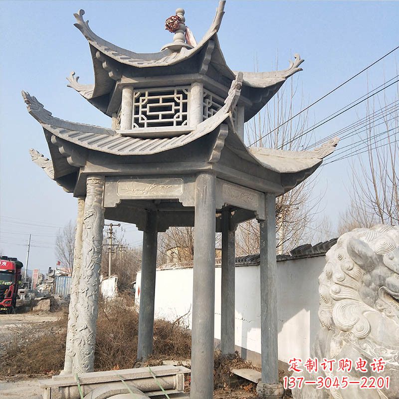 广州典雅精美的青石六角石凉亭雕塑