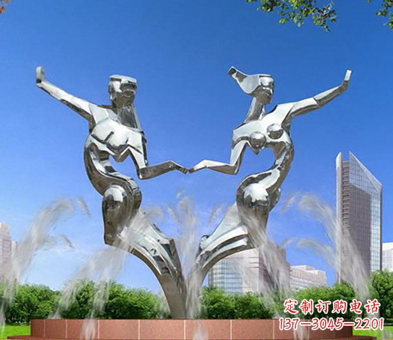 广州爱情镌刻,不锈钢抽象情侣雕塑