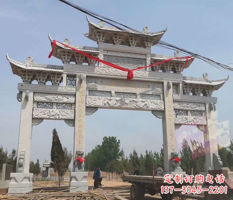 广州三门五楼大理石牌坊石雕_2