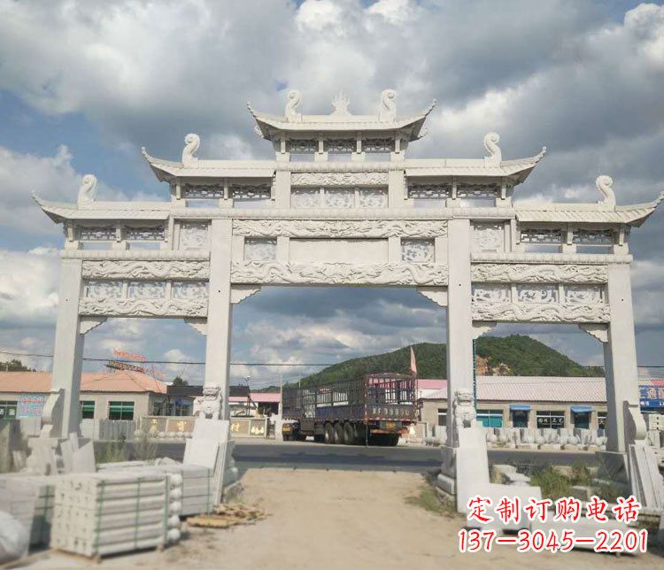 广州三门五楼大理石牌坊石雕_1