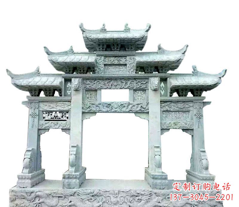 广州三门五楼仿古牌坊石雕 (2)