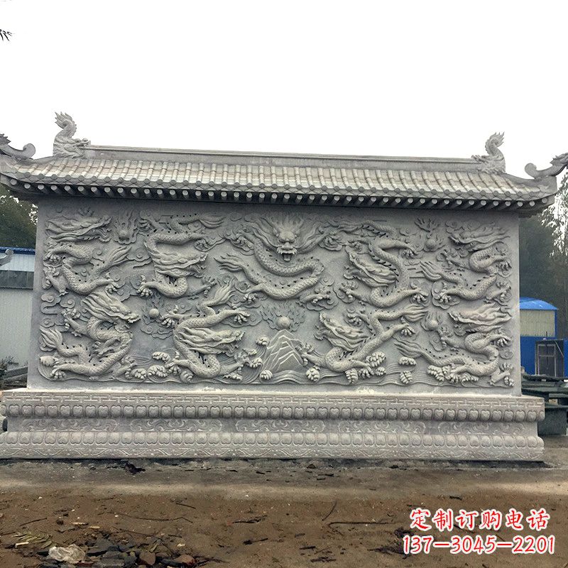 广州中领雕塑:精美九龙壁雕塑,添彩寺庙庭院