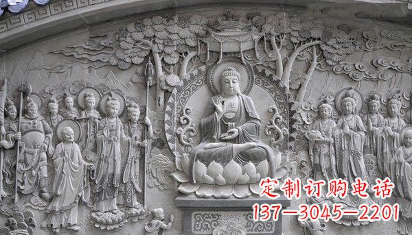广州寺庙墙壁石浮雕佛像