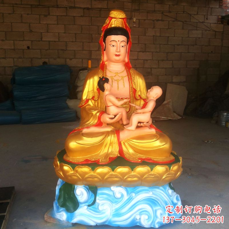 广州送子观音彩绘漆金雕塑
