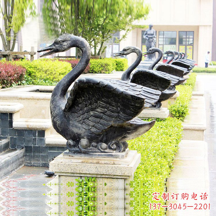 广州天鹅铜雕喷水喷泉-纯铜铸造公园水渠水景动物雕塑