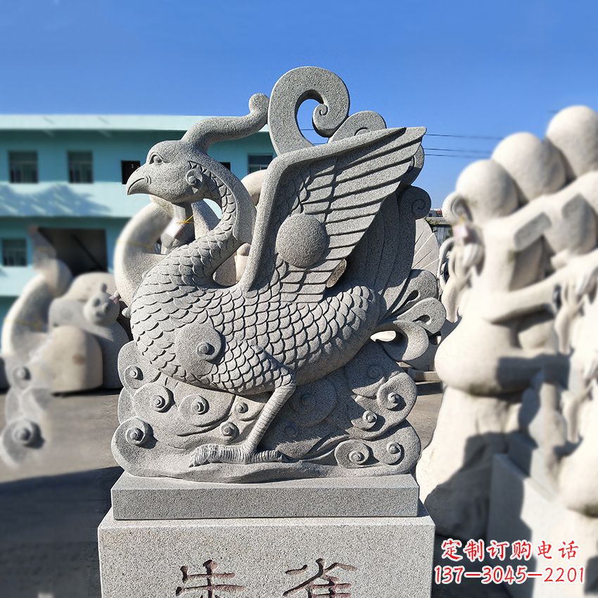 广州天之四灵之朱雀神鸟砂岩石雕塑