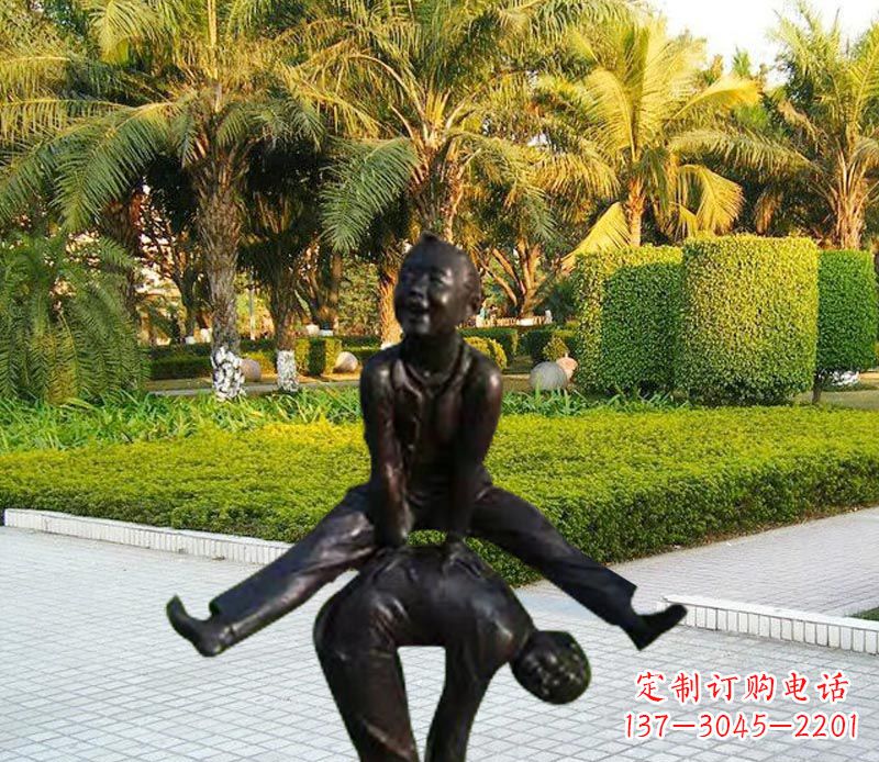 广州跳山羊的儿童铜雕