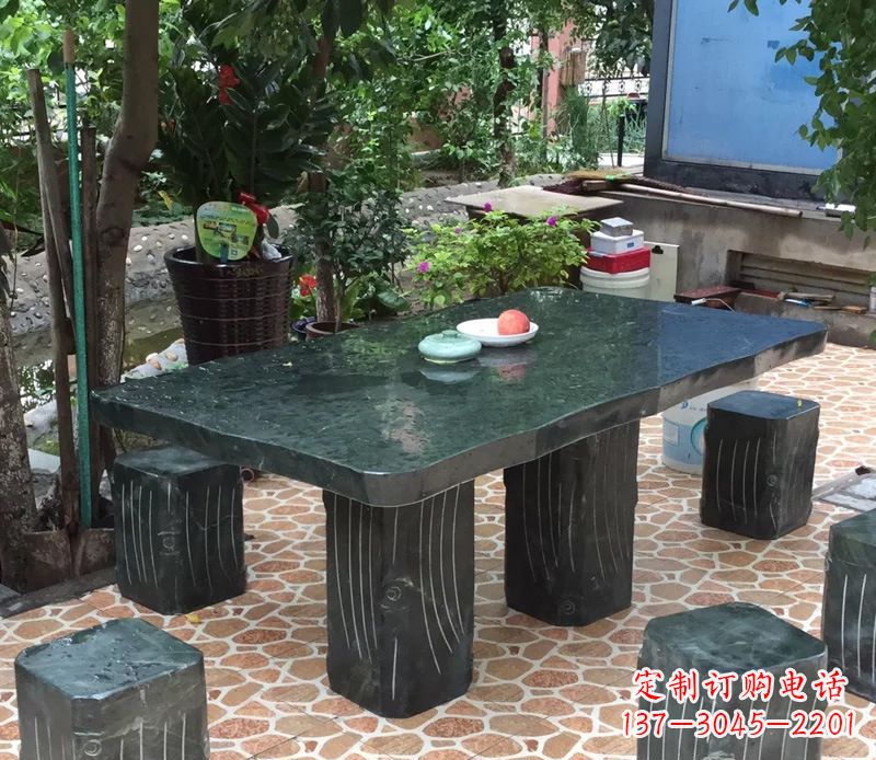 广州庭院长方形石桌凳雕塑