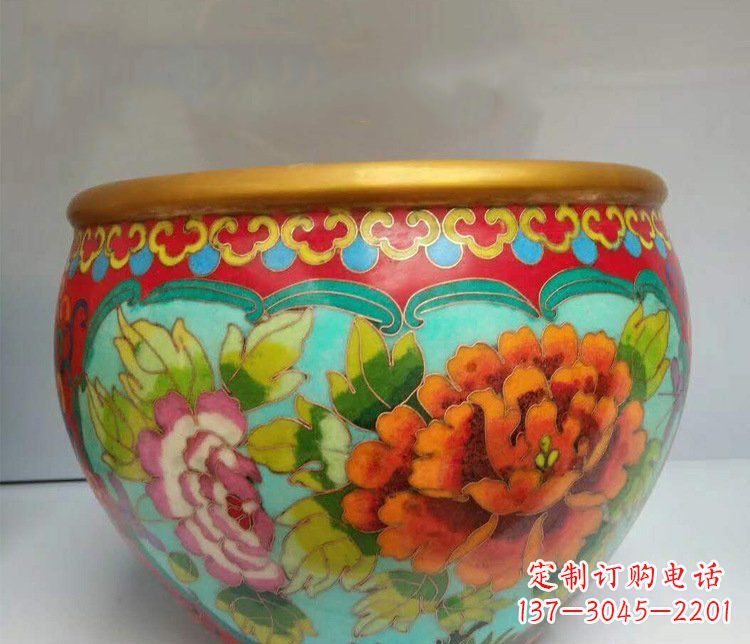 广州铜雕彩绘庭院装饰景观水缸雕塑