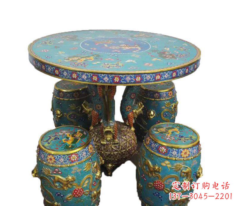 广州铜雕彩绘小象圆桌景观摆件