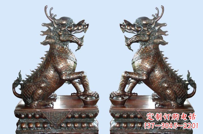 广州铜雕踩元宝招财麒麟