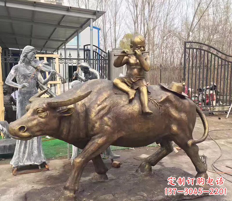 广州铜雕户外牧童骑牛