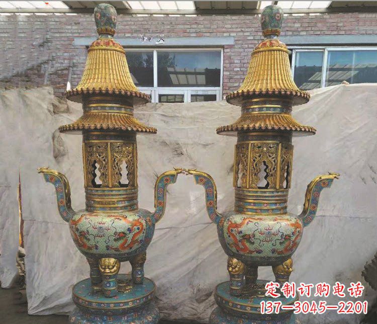 广州铜雕景泰蓝香炉雕塑摆件