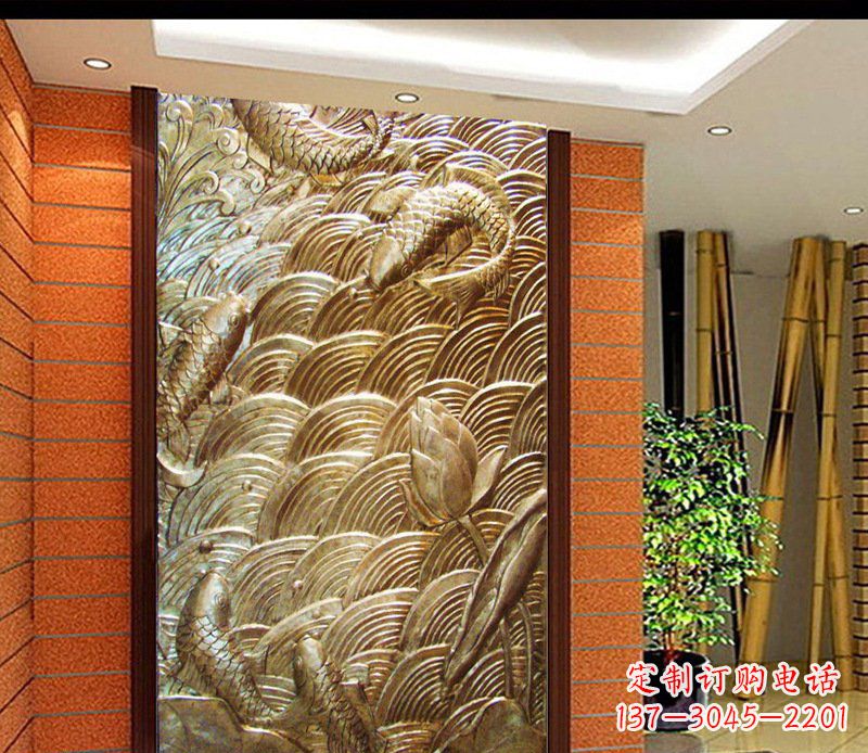 广州铜雕酒店锻造鲤鱼壁画景观摆件