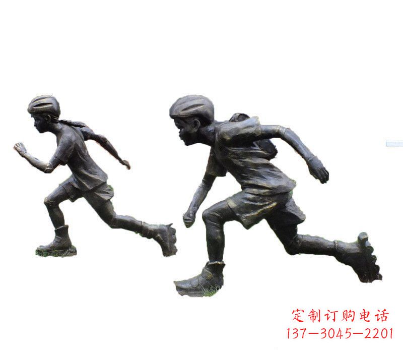 广州铜雕民俗溜冰儿童摆件