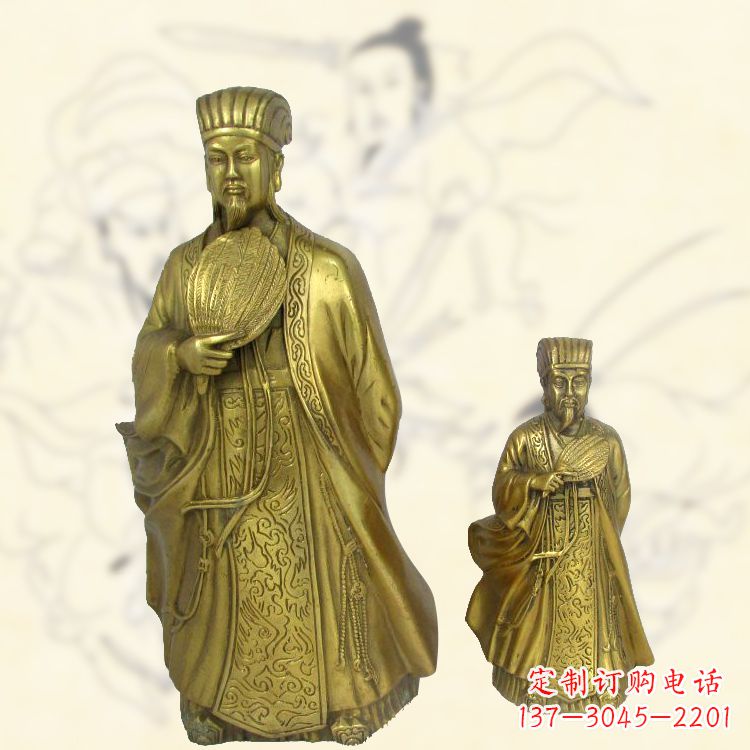 广州铜雕名人诸葛亮雕像-纯铜铸造三国人物雕塑