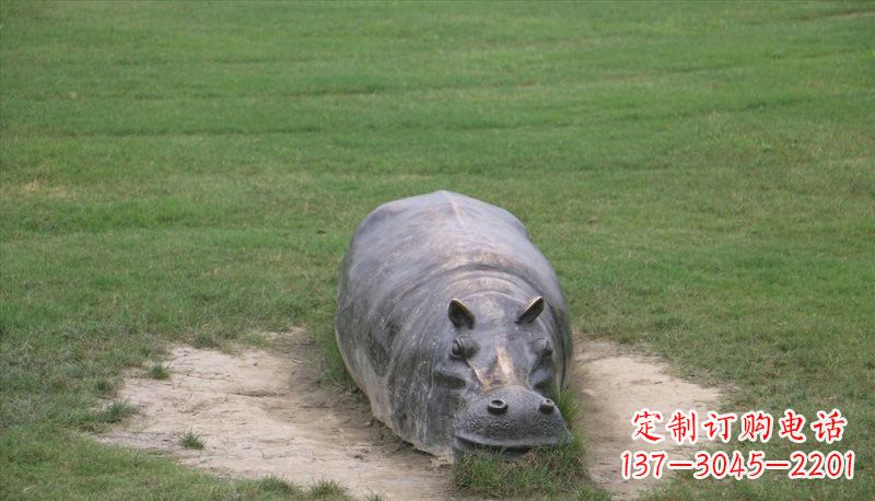 广州铜雕趴着的河马