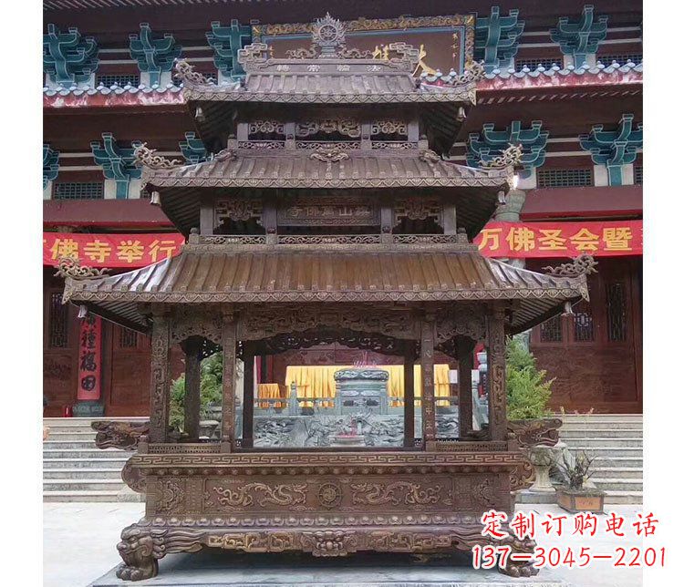 广州铜雕寺庙佛光普照香炉雕塑摆件 (2)