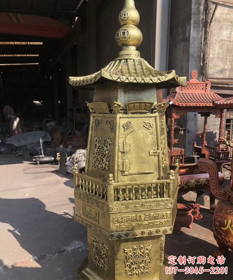 广州铜雕香炉塔寺庙摆件