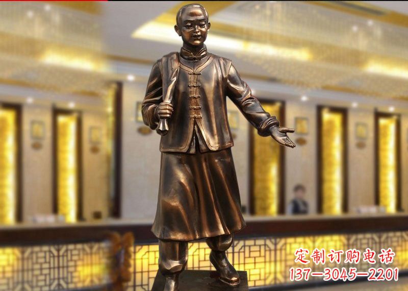 广州铜雕迎宾人物店小二