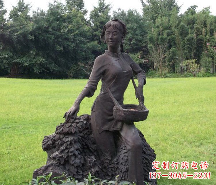 广州铜雕园林采茶女孩人物雕塑