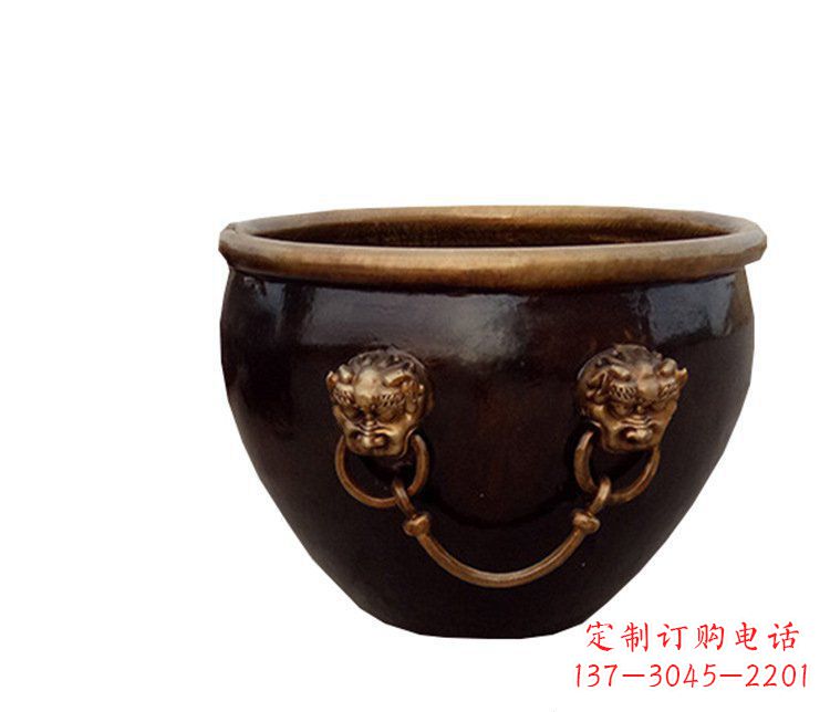 广州铜雕圆形荷花水缸雕塑 (4)