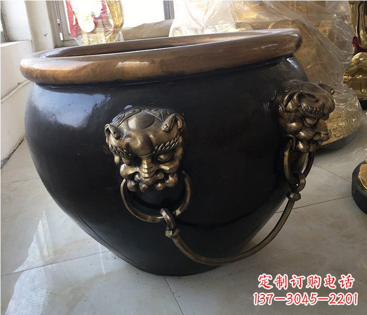 广州铜雕圆形荷花水缸雕塑 (5)