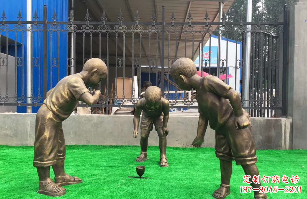 广州玩陀螺儿童铜雕塑