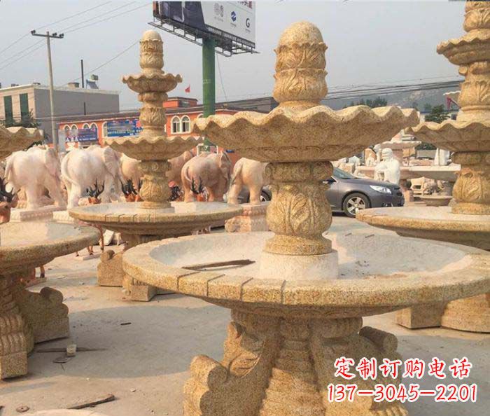 广州晚霞红多层大型石雕喷泉