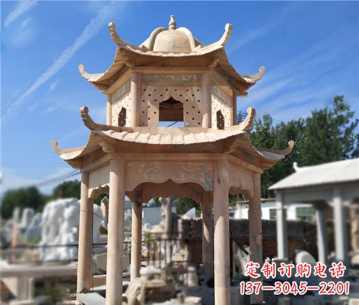 广州晚霞红公园双层六角凉亭石雕