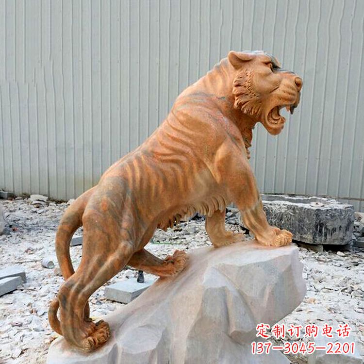 广州晚霞红虎啸老虎动物石雕