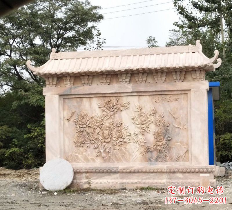 广州晚霞红花开盛世浮雕影壁