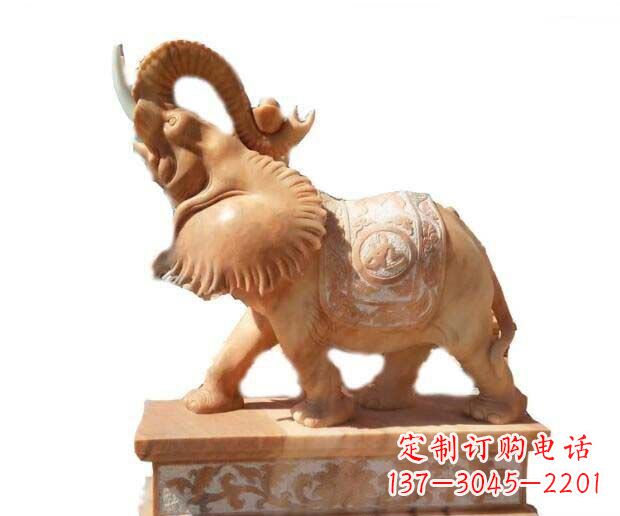 广州晚霞红吉祥如意象鼻朝天的大象石雕
