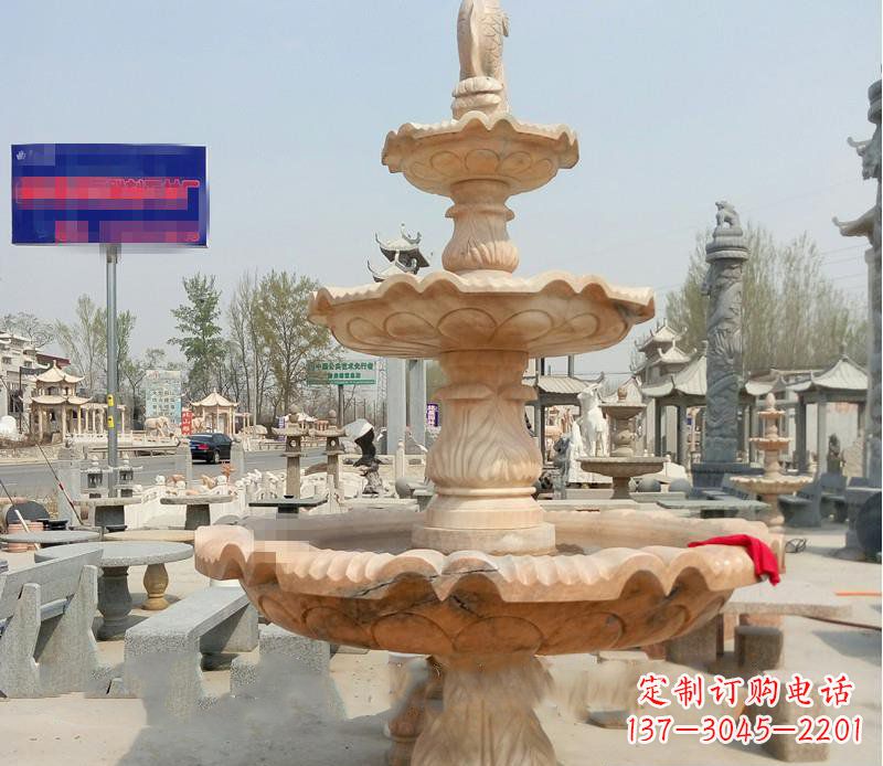 广州晚霞红喷泉喷水盆石雕