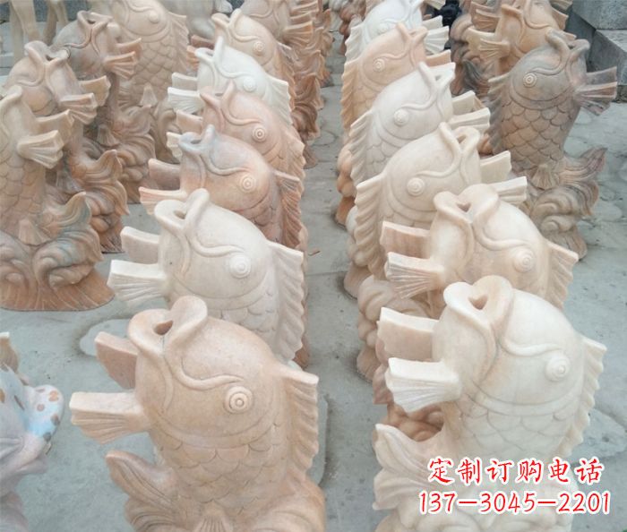 广州晚霞红喷水鲤鱼公园石雕 (2)