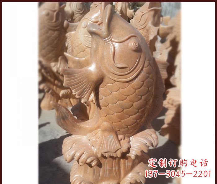 广州晚霞红喷水鲤鱼石雕 (3)